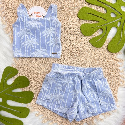 Conj. Cropped e Short Coqueiros - Azul Claro